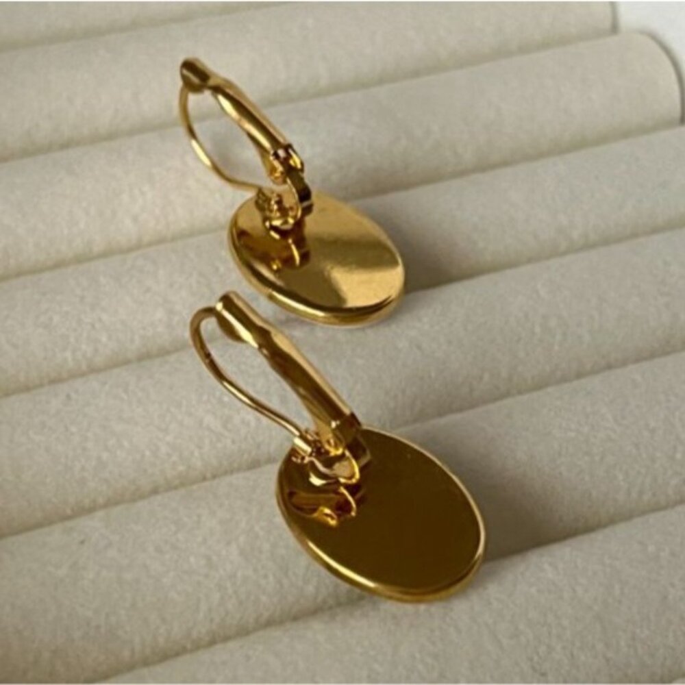 Floral Porcelain Drop Earrings Gold Tone Leverback Dangle Oval - Picture 4 of 7